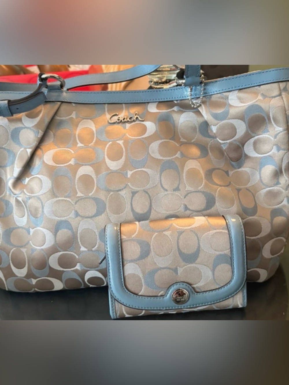 NWT Coach Gallery 3-Color Signature Tote & Matching Wallet Set $536 Retail